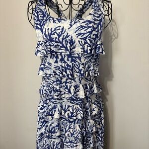 Blue & White Ruffled Tank Dress